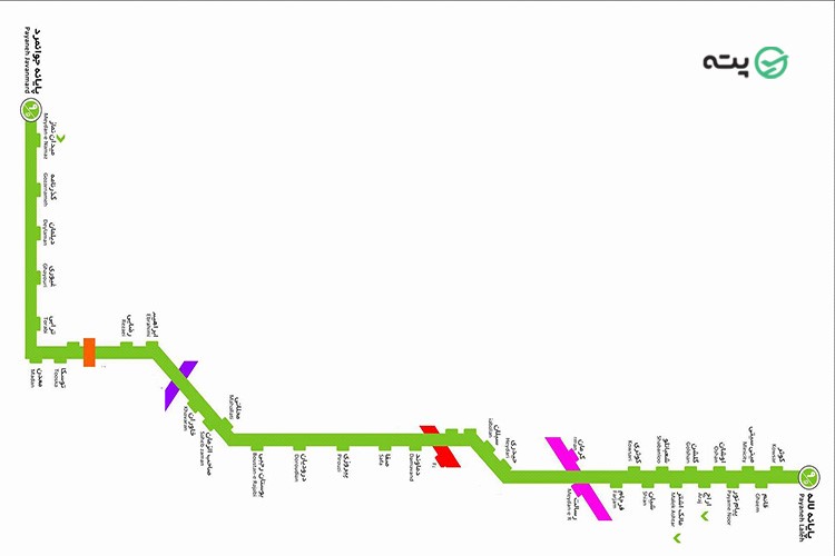 نقشه بی آر تی تهران خط ۹