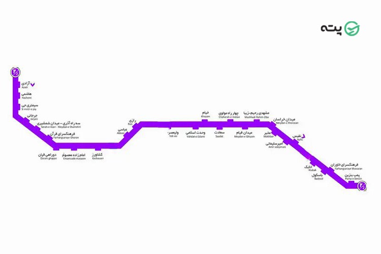 نقشه بی آر تی تهران خط ۲