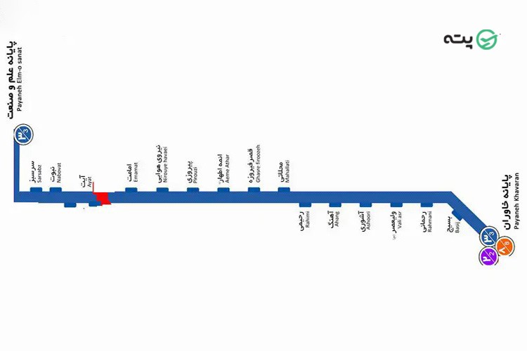 نقشه بی آر تی تهران خط ۳